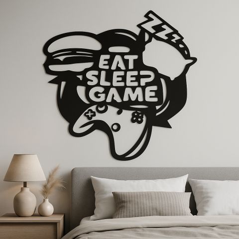 Decorative metal panel cut with text - Eat. Sleep. Game. [1]