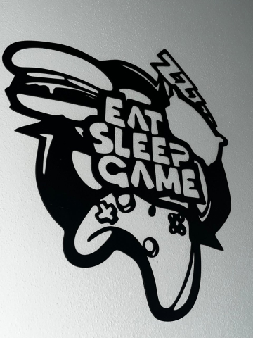 Decorative metal panel cut with text - Eat. Sleep. Game. [2]