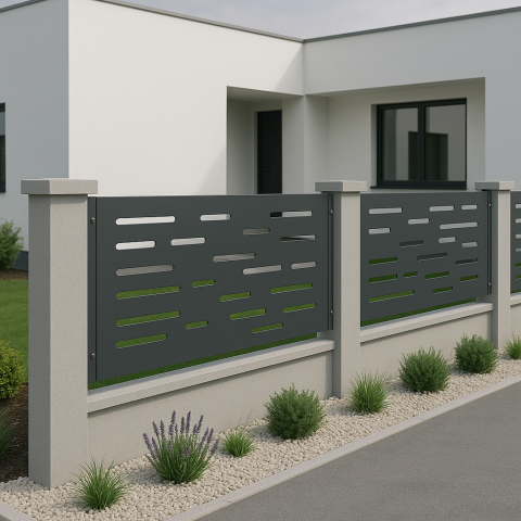 Metal Fence - Decorative Fence Panel with Mounting on Concrete Post