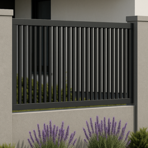 Gard Metalic - Panou decorativ pentru gard din țeavă cu prindere pe stalp de beton