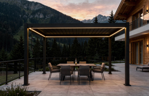Pergole - Pergola Bioclimatica X 2.0, Aluminiu, 3x4m, LED Lumina Calda, Gri Antracit