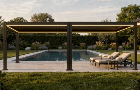 Pergole - X 2.0 Bioclimatic Pergola, Aluminum, 3x8m, Warm White LED Lighting, Anthracite Grey
