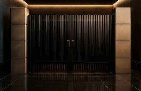 Aluminum Fences & Gates - Double Swing Aluminum Driveway Gate, Supernova Model, Anthracite Grey – Virtuoso Signature Collection