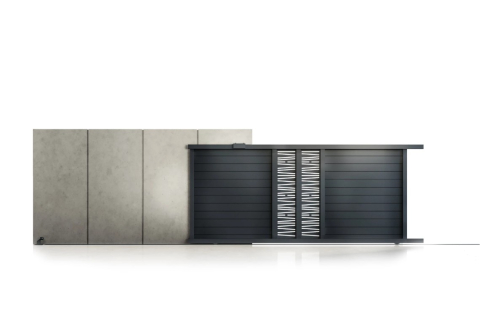 Garduri și Porți din Aluminiu - Poarta culisanta glisanta metalica din aluminiu, prefabricata, gri antracit, model Poseidon, 3000x1800mm