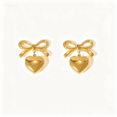 Bijuterii Otel Inoxidabil - Cercei stud inima si funda