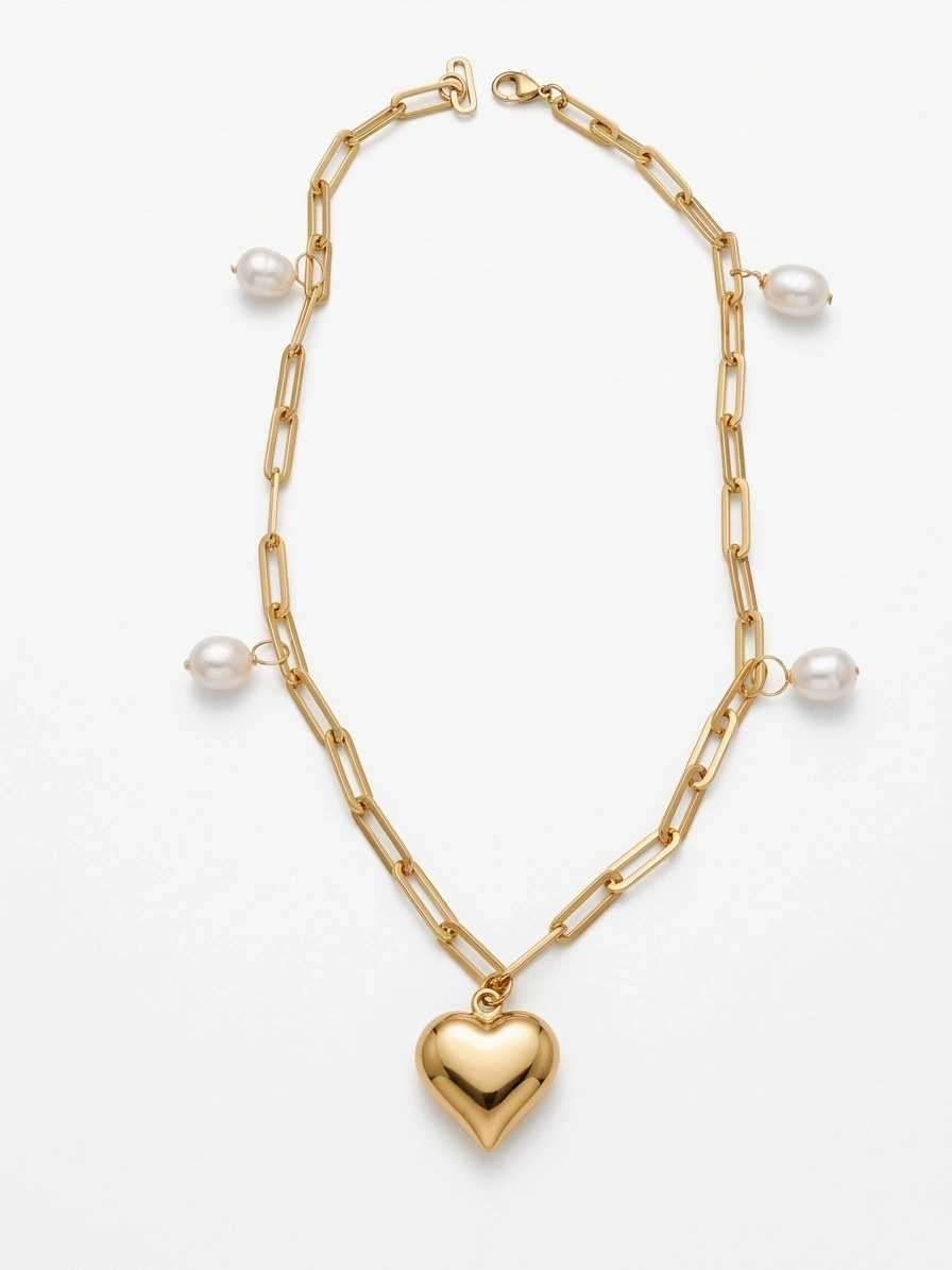 Chokers si coliere - colier salba inima si perle