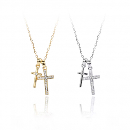 Chokers si coliere - lant cu doua pandantive cruce