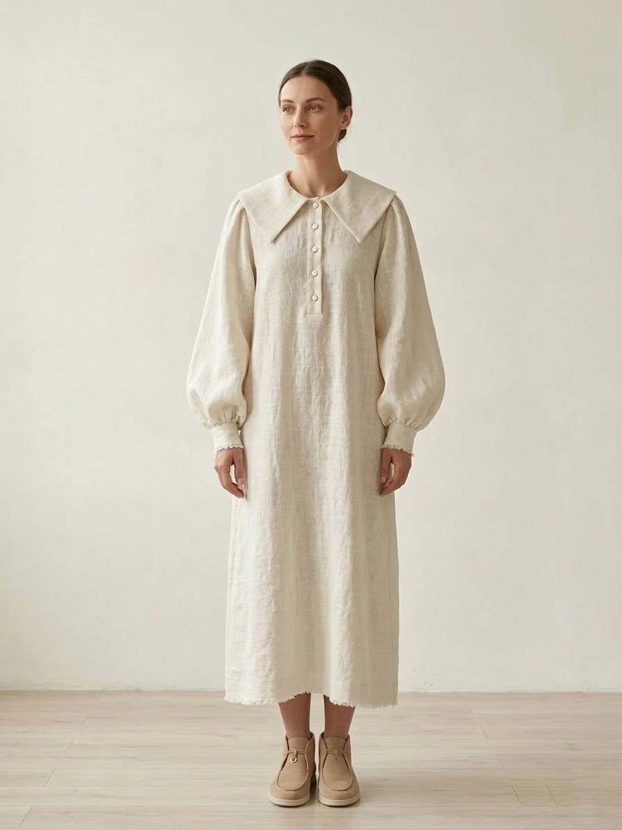 Rochii - rochie din in cu guler Matushka