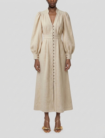 Rochii - rochie midi din material natural Varkala