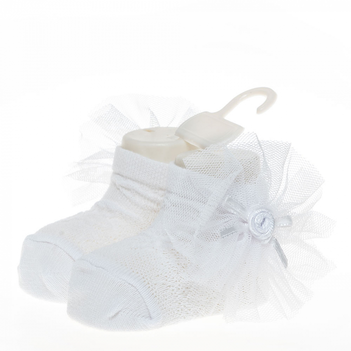 Set 2 piese bebe bentita si o pereche de sosete model floricica alb 0-6 luni [3]
