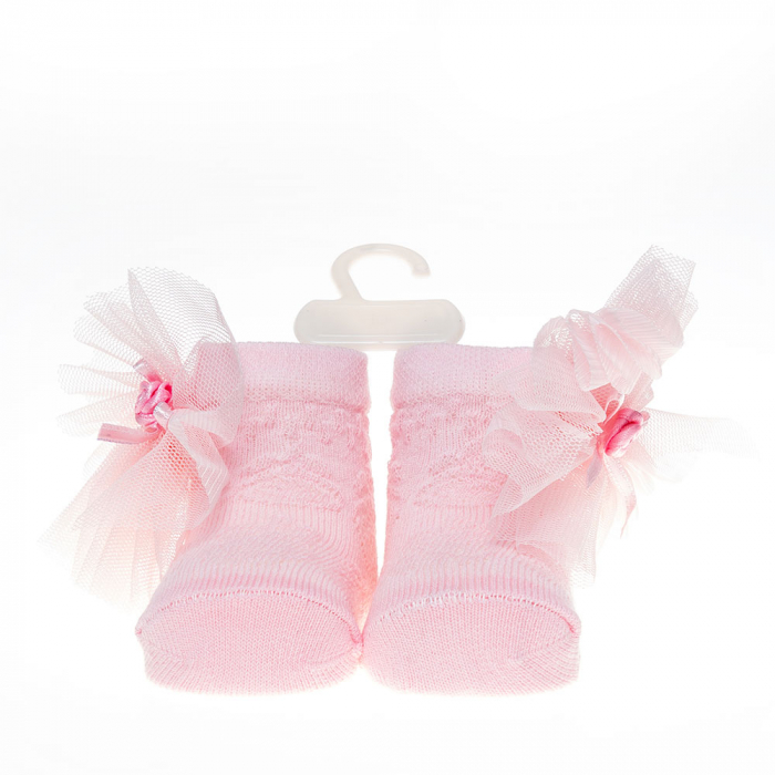 Set 2 piese bebe bentita si o pereche de sosete model floricica roz [3]
