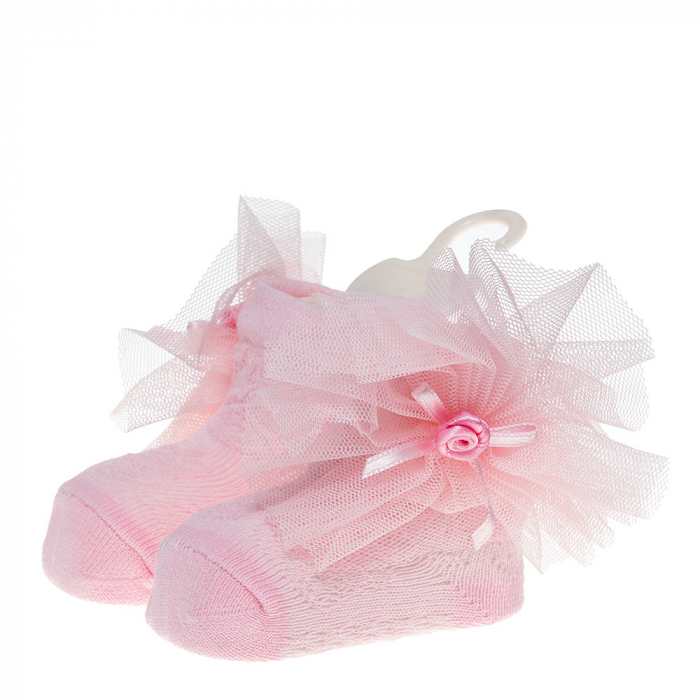 Set 2 piese bebe bentita si o pereche de sosete model floricica roz [4]