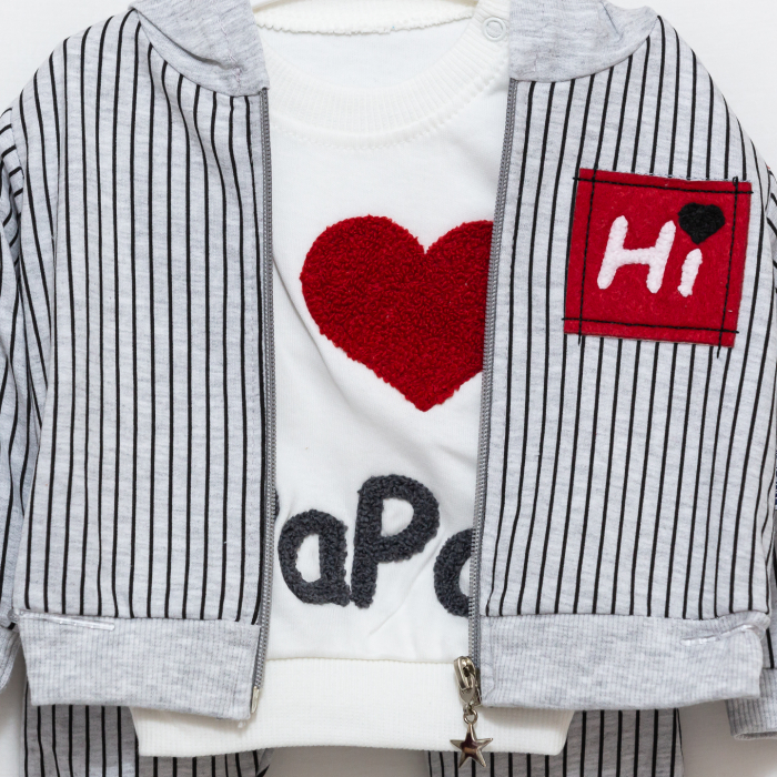 Set 3 piese bebe hanorac cu bluza si pantaloni I Love Papa [5]