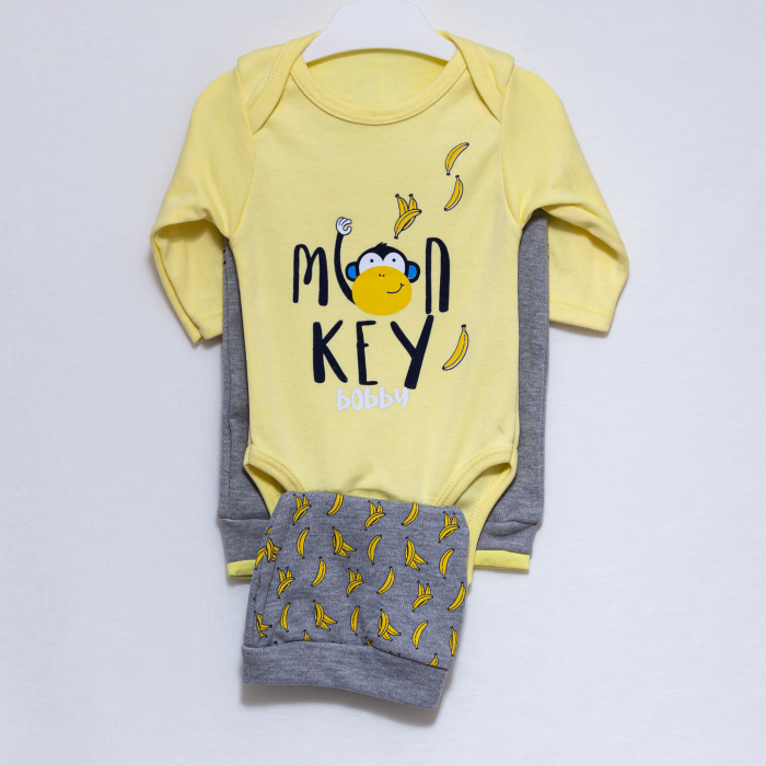 Compleu de 3 Piese pentru Copii Monkey-Caciulita Body Pantaloni [6]