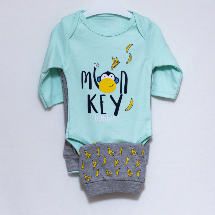 Compleu de 3 Piese pentru Copii Monkey-Caciulita Body Pantaloni [10]