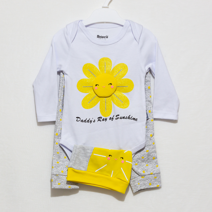 Set Bebe Fetiță Sunshine- Body, Pantaloni și Caciulita [5]