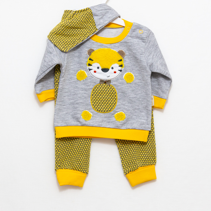 Set 3 piese bebe bavetica cu bluza si pantaloni Tiger [4]