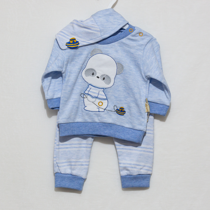 Set 3 piese bebe bavetica cu bluza si pantaloni Ursulet [2]