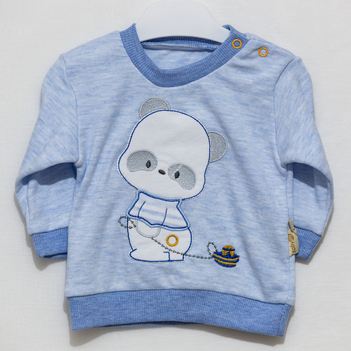 Set 3 piese bebe bavetica cu bluza si pantaloni Ursulet [3]