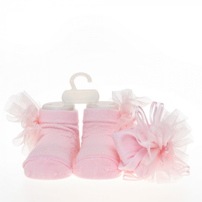 Set 2 piese bebe bentita si o pereche de sosete model fundita roz [7]
