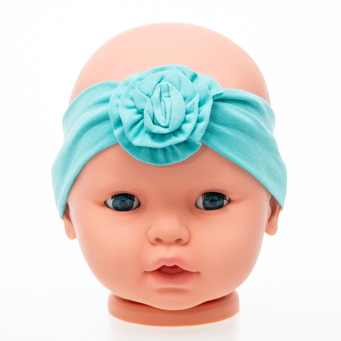 Set 3 piese bebe turban si 2 bentite Turqoise [4]
