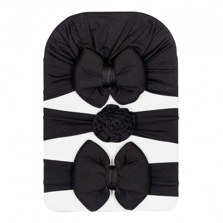 Căciulițe-Bentițe-Turbane-Papioane - Set 3 piese bebe turban si 2 bentite Negru