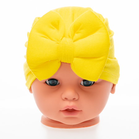 Set 3 piese bebe turban si 2 bentite Galben 6-12 luni [6]
