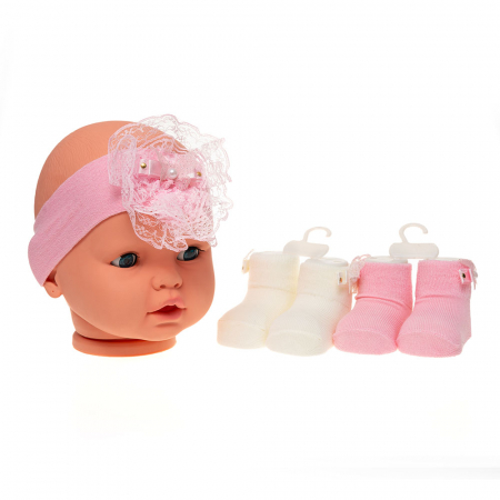 Căciulițe-Bentițe-Turbane-Papioane - Set 3 piese bebe bentita si doua perechi de sosete