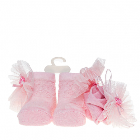 Set 2 piese bebe bentita si o pereche de sosete model floricica roz [1]