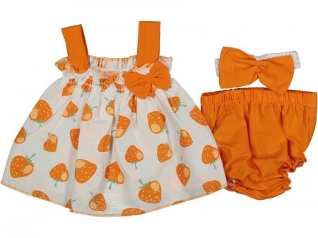 Compleuri - Set 3 piese - Compleu bebe Capsunica bentita cu rochita si chilotel