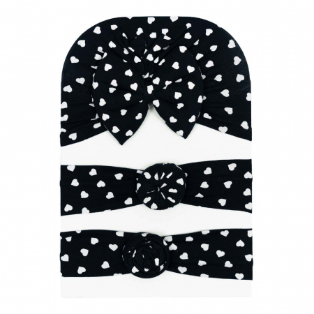 Căciulițe-Bentițe-Turbane-Papioane - Set 3 piese bebe turban si 2 bentite Albastru inchis