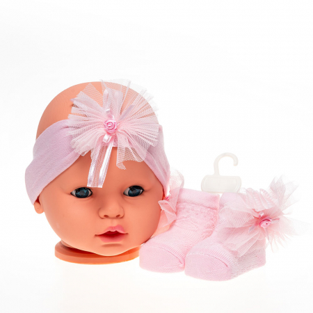 Căciulițe-Bentițe-Turbane-Papioane - Set 2 piese bebe bentita si o pereche de sosete model floricica roz