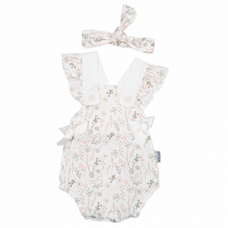 Compleuri - Set 2 piese - Salopeta si bentita bebe Flowers bumbac organic