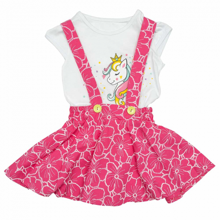 Rochițe - Set de vara fete Unicorn tricou si fustita tip sarafan