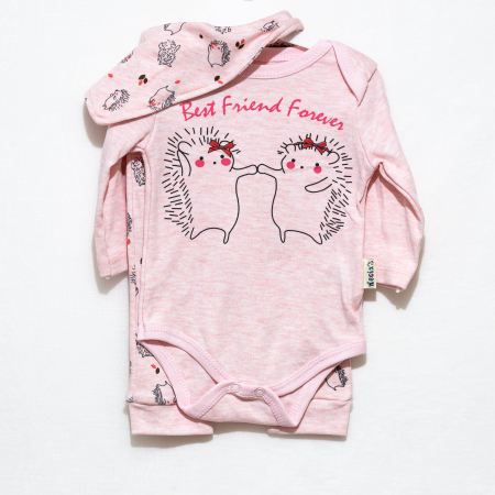 Compleuri - Set 3 piese - Set de 3 Piese pentru Fetițe Arici- Pantaloni, Body și Bavetica