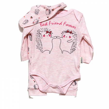 Compleuri - Set 3 piese - Set de 3 Piese pentru Fetițe Arici- Pantaloni, Body și Bavetica