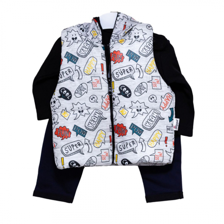 Compleuri - Set 3 piese - Compleu bebe vesta cu bluza si pantaloni Cool Dude