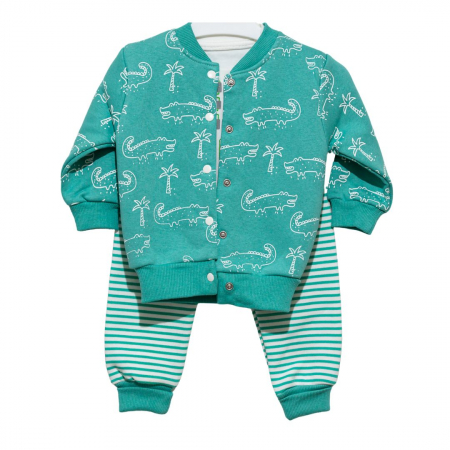 Compleuri - Set 3 piese - Compleu bebe jacheta cu bluza si pantaloni Crocodil