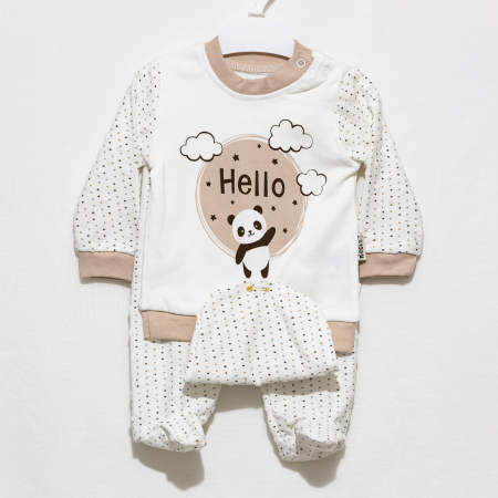 Set 3 piese bebe caciulita cu bluza si pantaloni Hello [4]