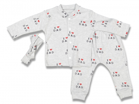 Compleuri - Set 3 piese - Compleu bebe bentita cu bluza si pantaloni I Love Dad
