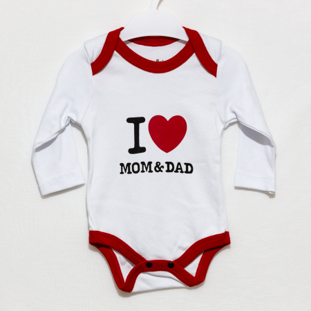 Set 3 piese bebe caciulita body pantaloni I love Mom&Dad [2]