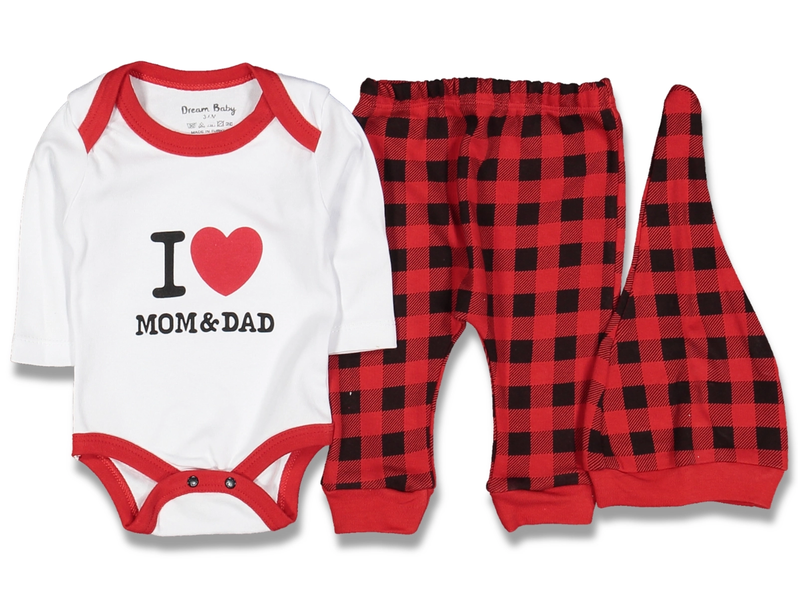 Compleuri - Set 3 piese - Set 3 piese bebe caciulita body pantaloni I love Mom&Dad