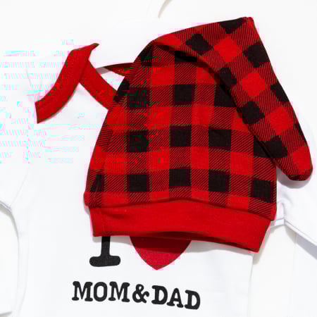 Set 3 piese bebe caciulita body pantaloni I love Mom&Dad [1]