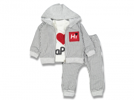 Set 3 piese bebe hanorac cu bluza si pantaloni I Love Papa [0]
