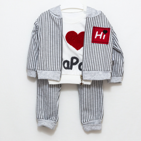 Set 3 piese bebe hanorac cu bluza si pantaloni I Love Papa [5]
