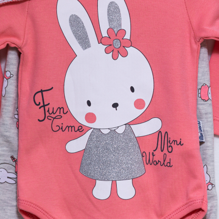 Set Bebe Fetiță Iepuras- Body, Pantaloni și Bavetica [2]