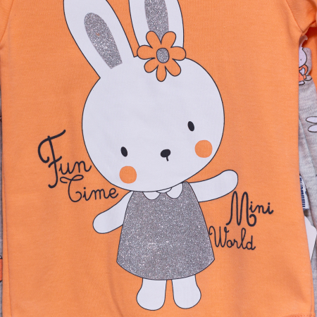 Set Bebe Fetiță Iepuras- Body, Pantaloni și Bavetica [2]