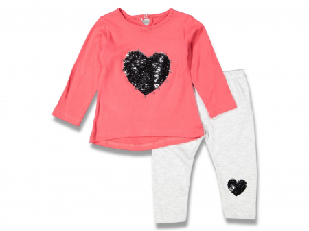 Compleuri - Set 2 piese - costumase bebelusi fete bluzita si pantaloni Inimioara