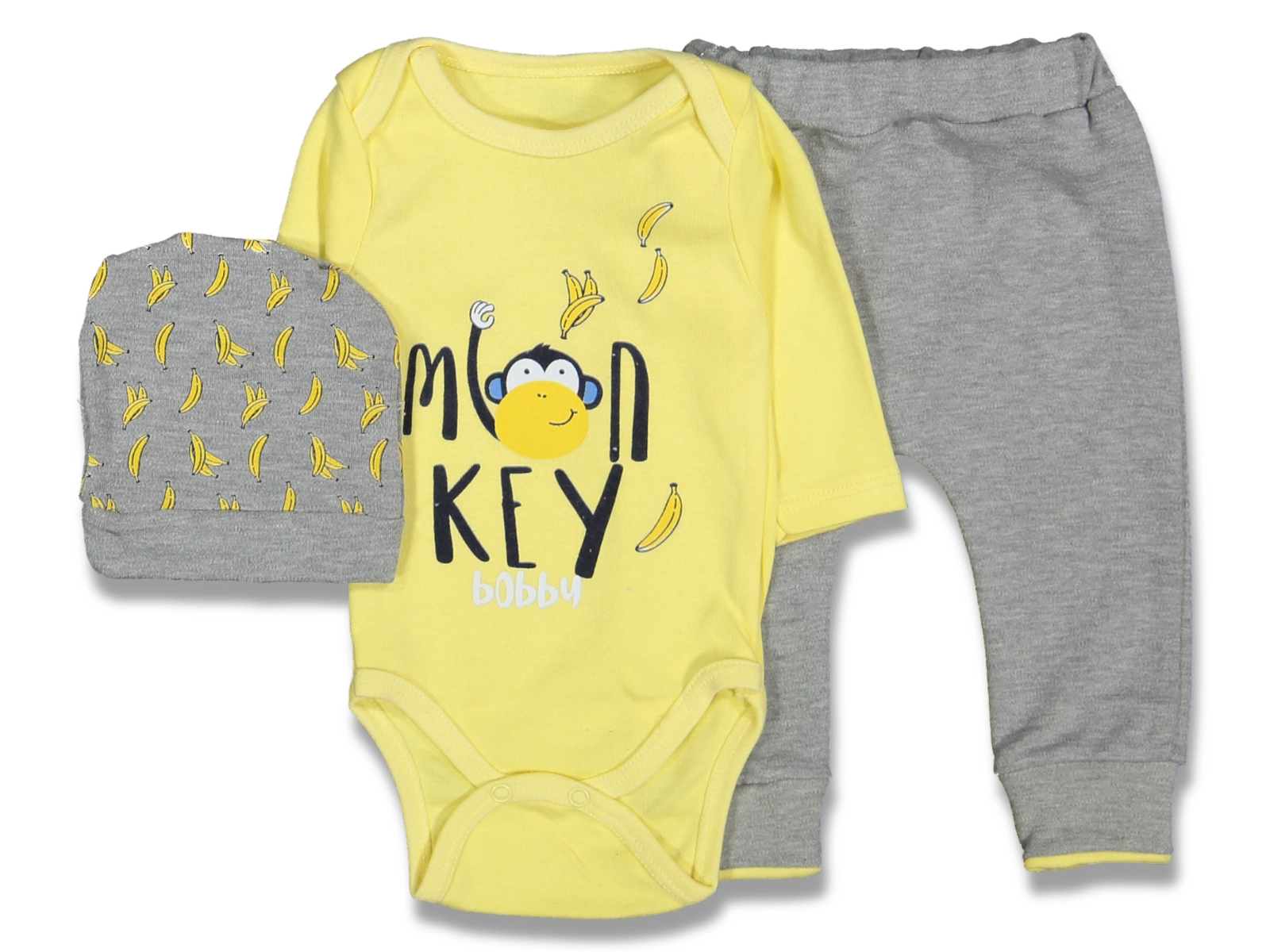 Compleuri - Set 3 piese - Compleu de 3 Piese pentru Copii Monkey-Caciulita Body Pantaloni