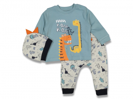 Compleuri - Set 3 piese - Compleu bebe caciulita bluza pantaloni Roar